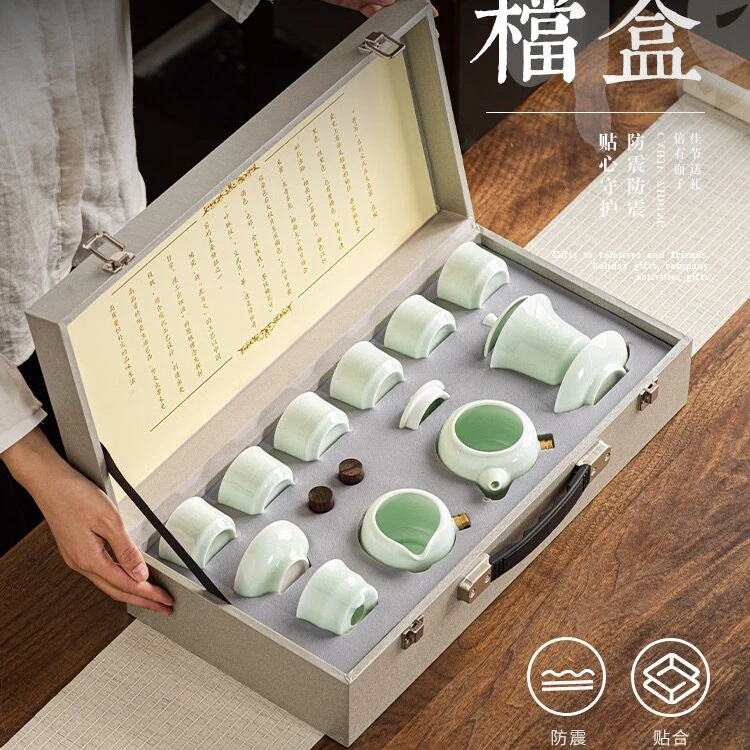 晟翔陶瓷茶具中式简约高档家用送礼哥窑翠玉套装