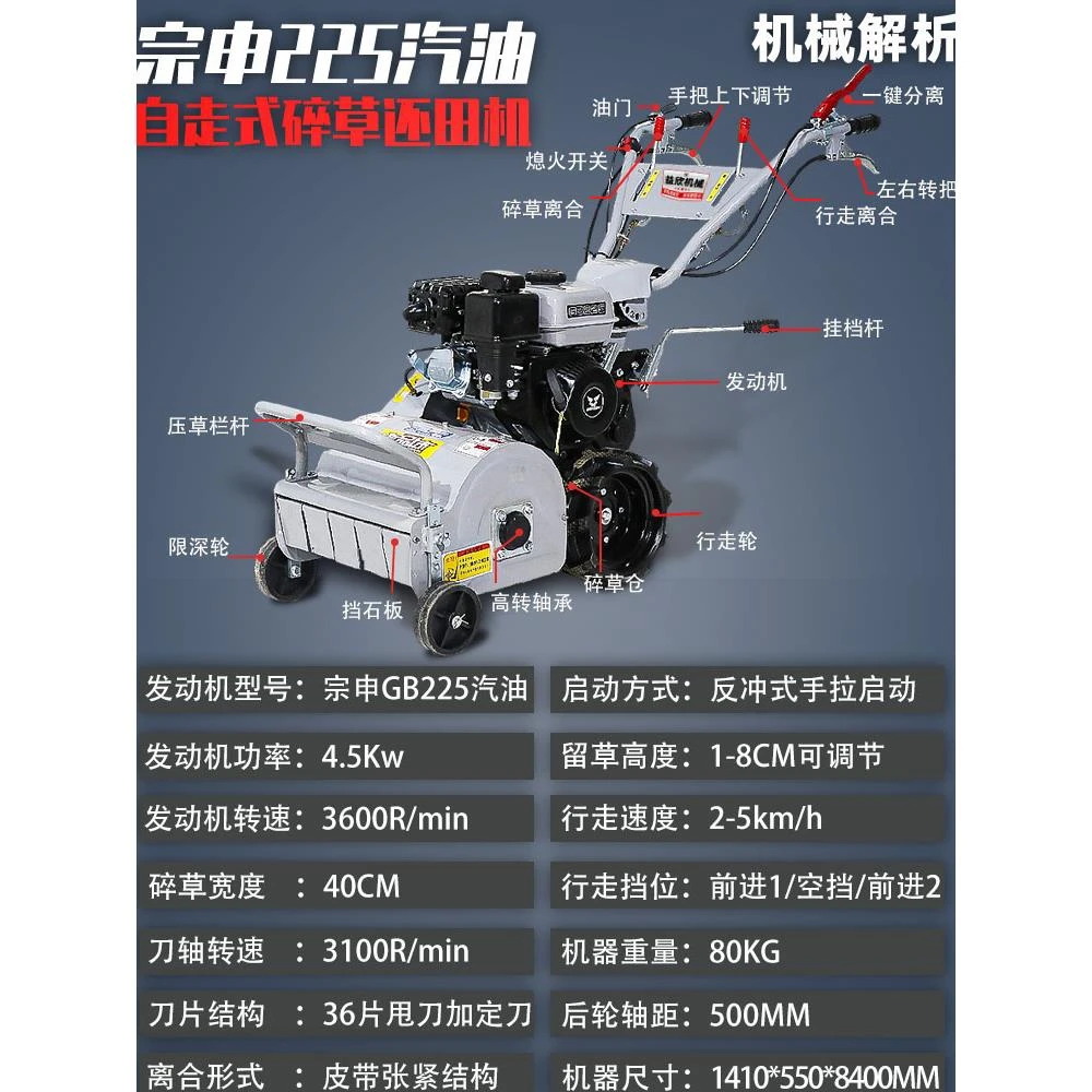 新款汽油割草机小型家用手推自走碎草还田果园大功率打草除草粉碎