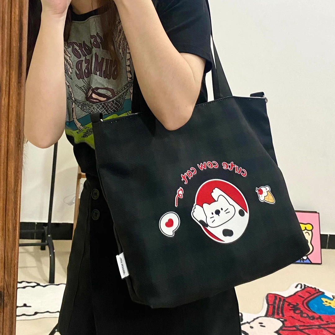 松弛感斜挎包大容量帆布包ins韩版休闲百搭上课通勤包大学生