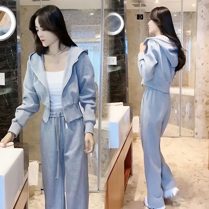 洋气休闲运动连帽卫衣女套装女春秋款减龄显瘦外套阔腿裤两件套