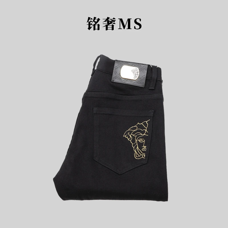 【809】秋冬款弹力黑色男士牛仔裤刺绣高端男装裤子时尚修身小脚