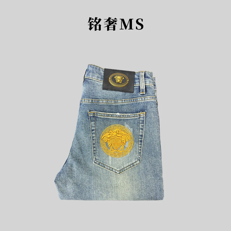 【812】新款春秋季牛仔裤薄款重工刺绣修身直筒小脚裤男士高端长裤