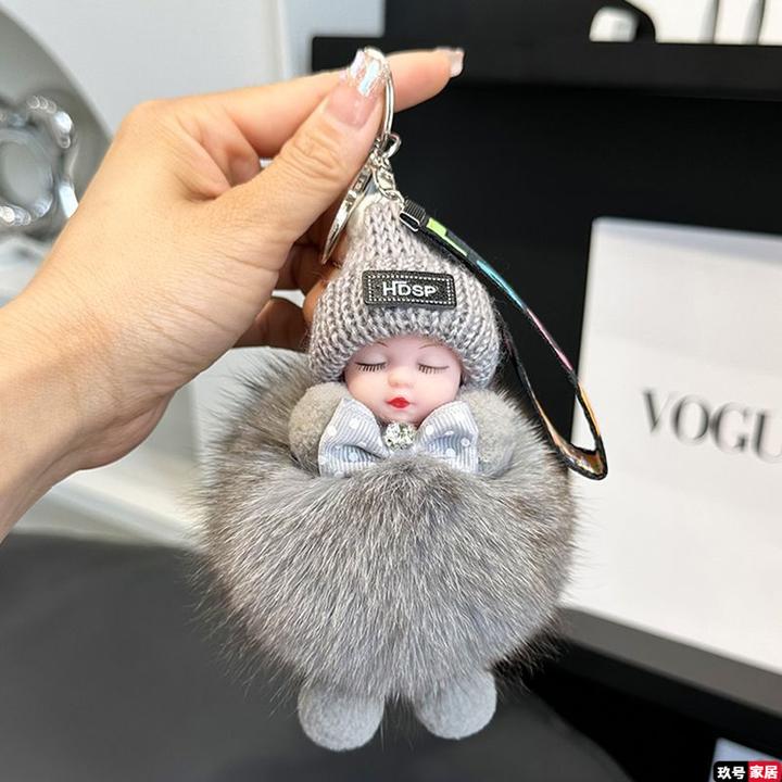 狐狸毛钥匙扣可爱挂件时尚毛绒娃娃玩偶书包包挂件情侣礼物B11