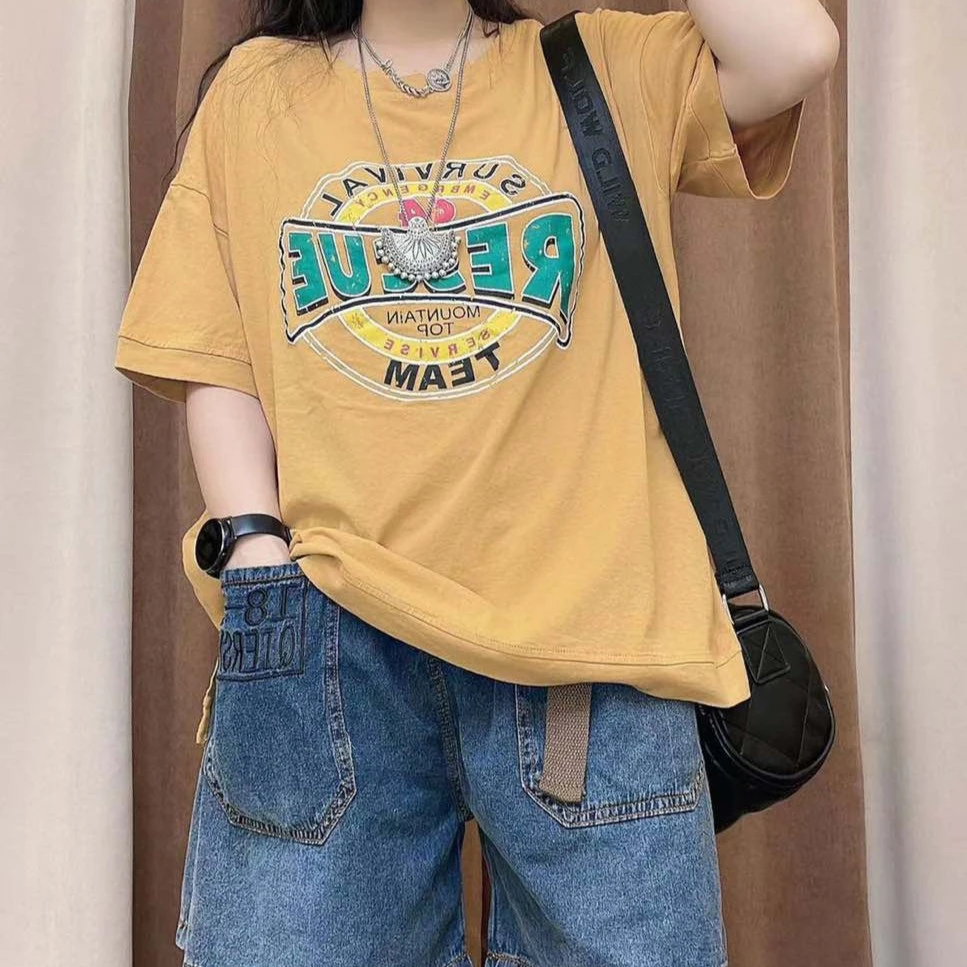 夏季女式大码纯棉圆领T恤