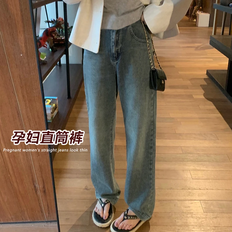 孕妇拖地裤秋冬加绒阔腿裤宽松遮肉拖地裤时尚百搭托腹孕妇牛仔裤