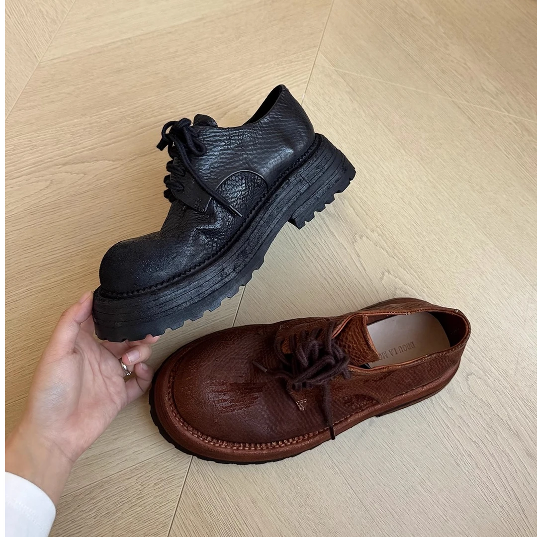 【伤残马臀皮】厚底德比小皮鞋