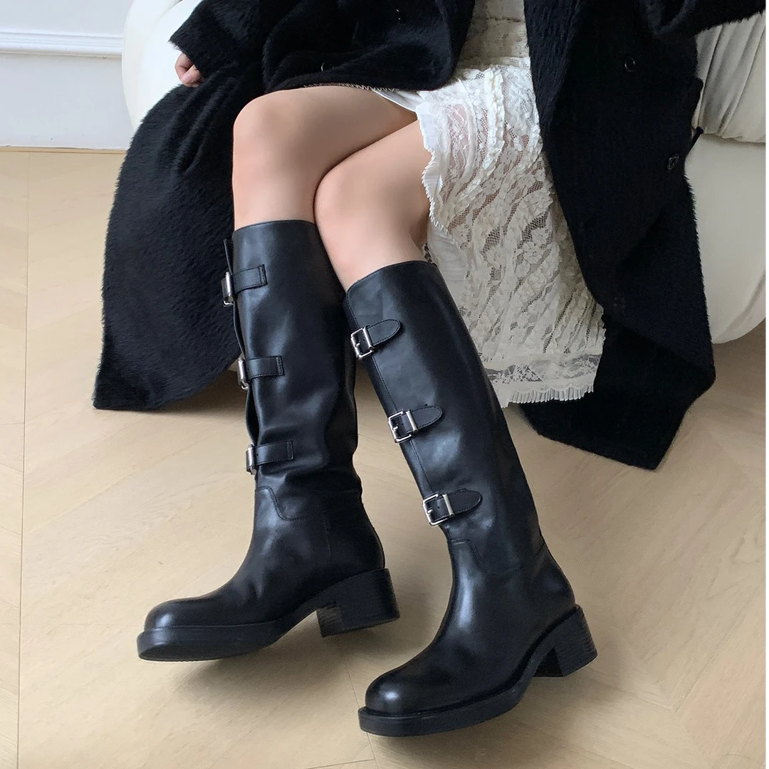 【美靴专家】长靴季新款黑色高筒显瘦骑士靴