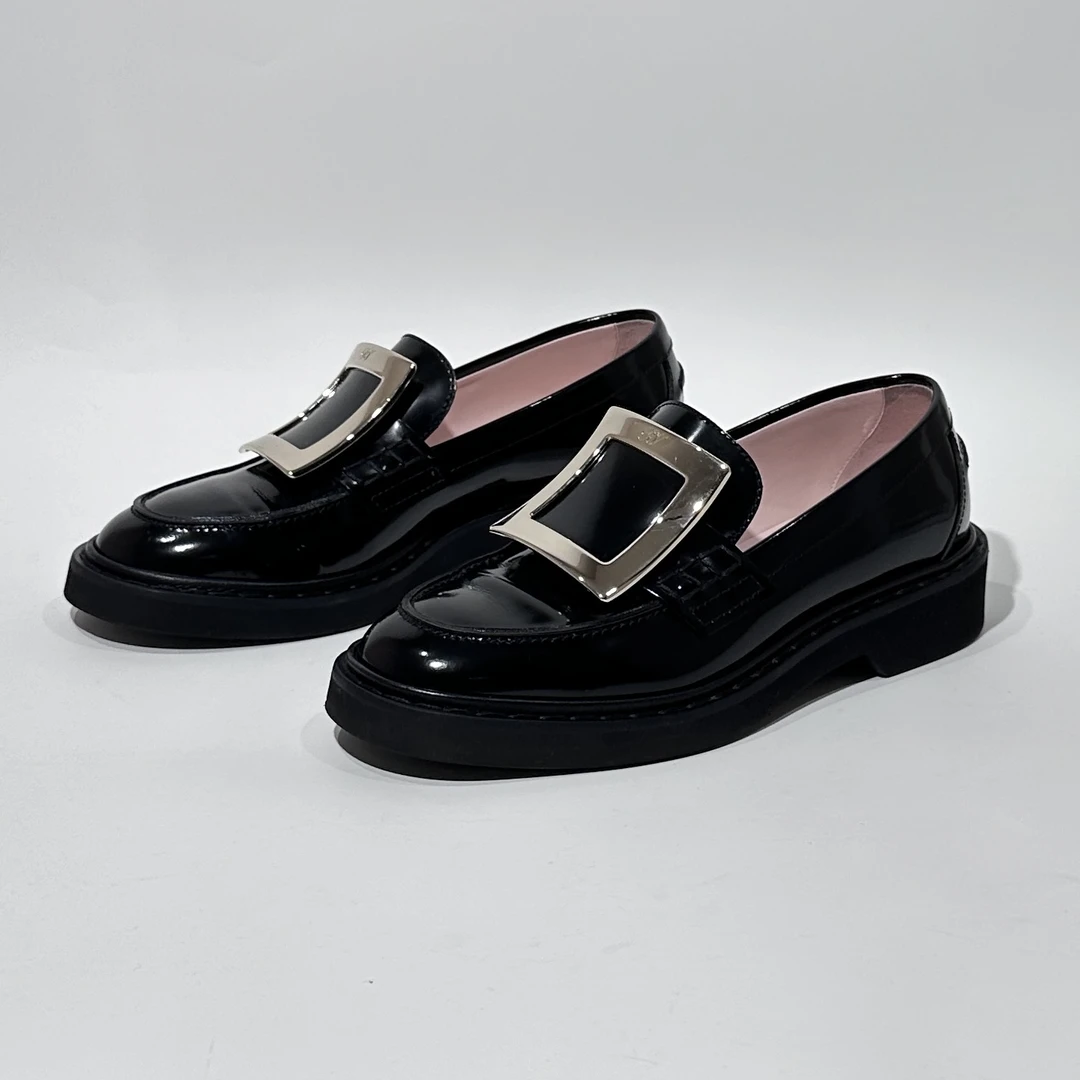 36码/98新/RV/罗杰.维威耶 黑色方扣时尚乐福鞋/ML01443