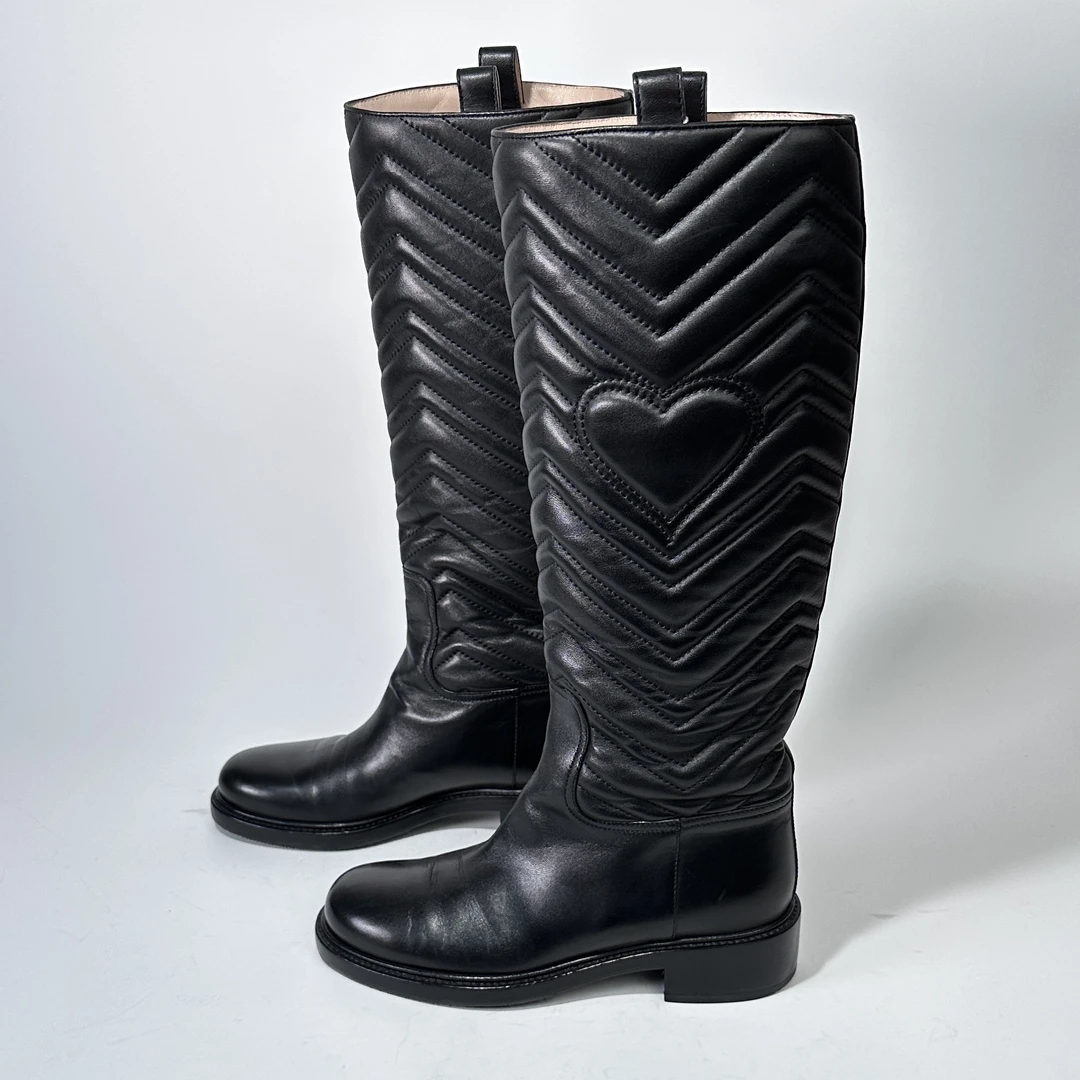 36码/95新/Gucci/古驰 黑色高筒靴/ML0278