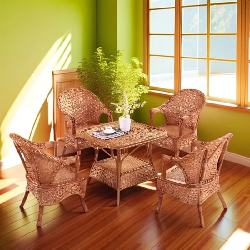 天然真藤三件五件套腾编椅阳台小桌椅藤椅休闲单人椅茶几家用组合