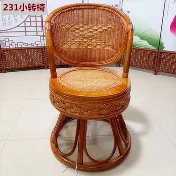 真藤椅阳台小转椅组合休闲家用现代简约藤编靠背椅子矮椅圆换鞋凳