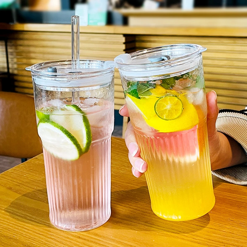 大容量吸管玻璃水杯咖啡杯办公室高颜值女生奶茶饮料耐热喝水杯子