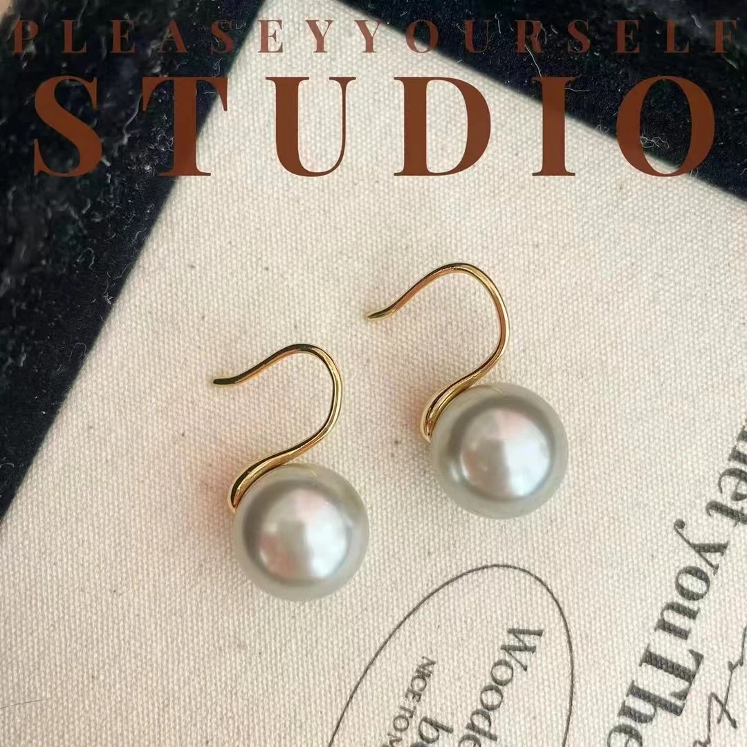 925银耳饰 真多麻灰色珠珠高跟鞋耳钩耳钉女 经典耳环耳饰