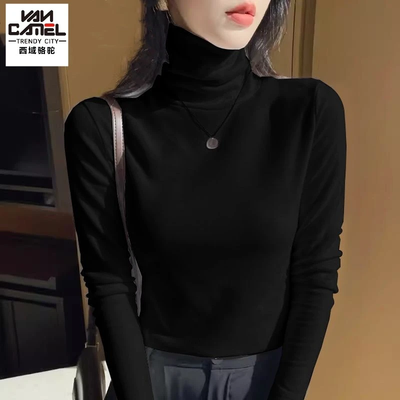 西域骆驼双面德绒打底衫女洋气2023秋冬加厚百搭长袖保暖上衣~