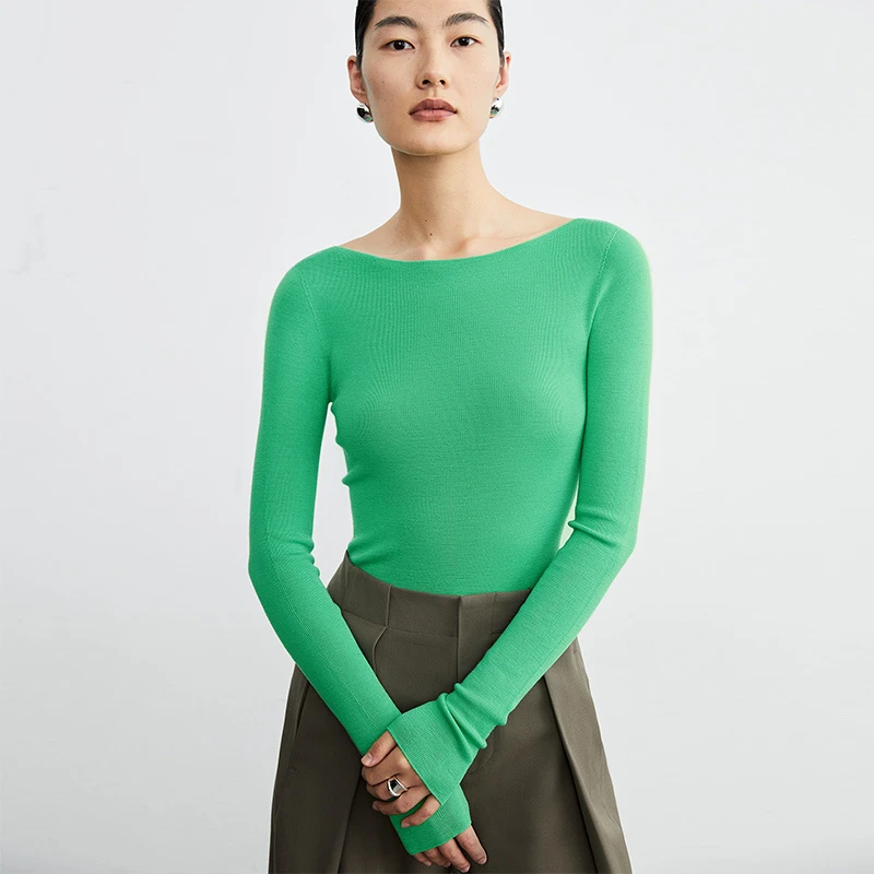 【RoseLingLing】一字领口碑爆款无压毛衣super120S羊毛OTW技术