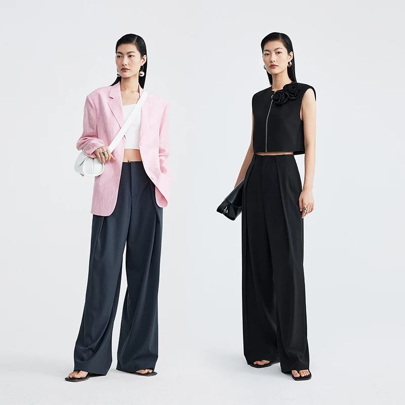 Roselingling爆款B败修腿神裤高端精纺羊毛百搭随性阔腿裤羊毛版