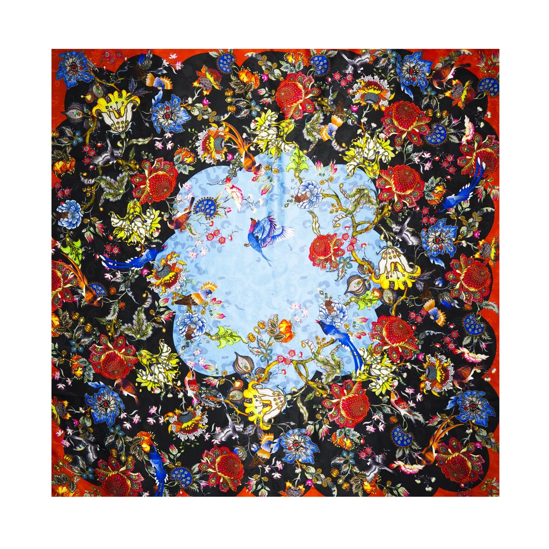 帝妃丝绸【秘密花园】欧式花罗110×110大方巾19姆米时尚桑蚕丝丝巾