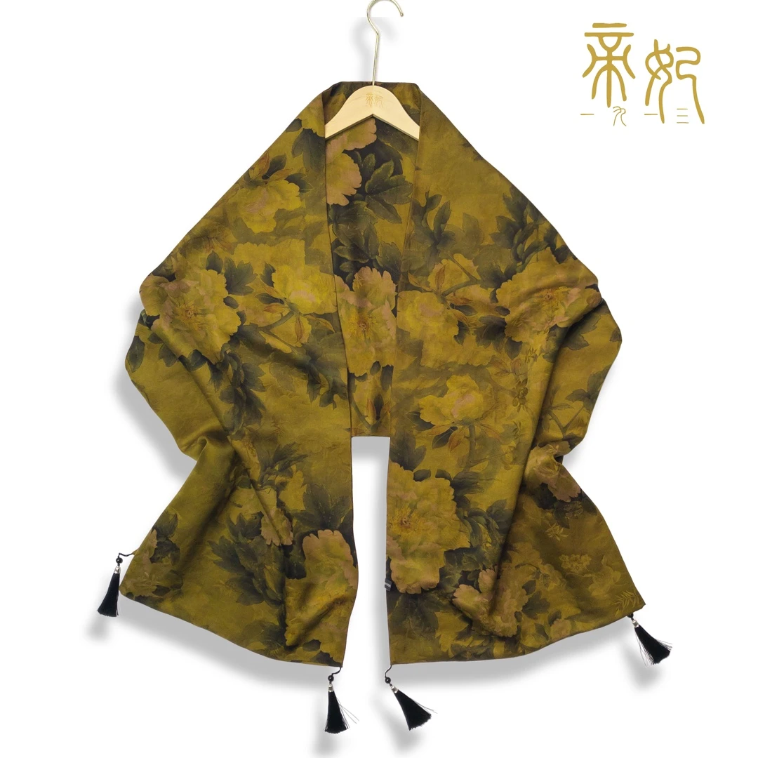 帝妃【香云纱披肩】30姆米195×55双层花萝桑蚕丝丝巾旗袍披肩