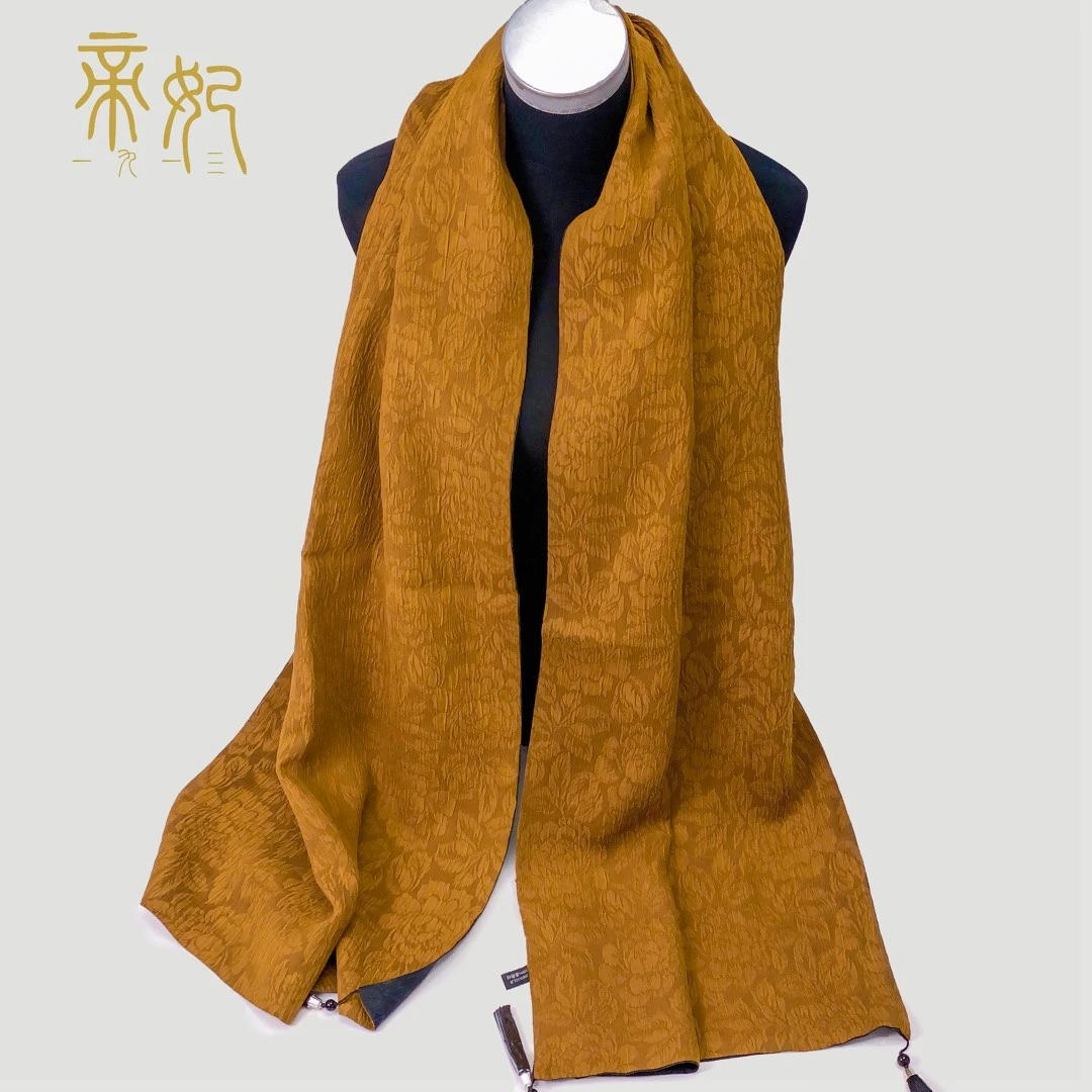 帝妃纯黄30姆米195×55双层香云纱丝巾旗袍披肩