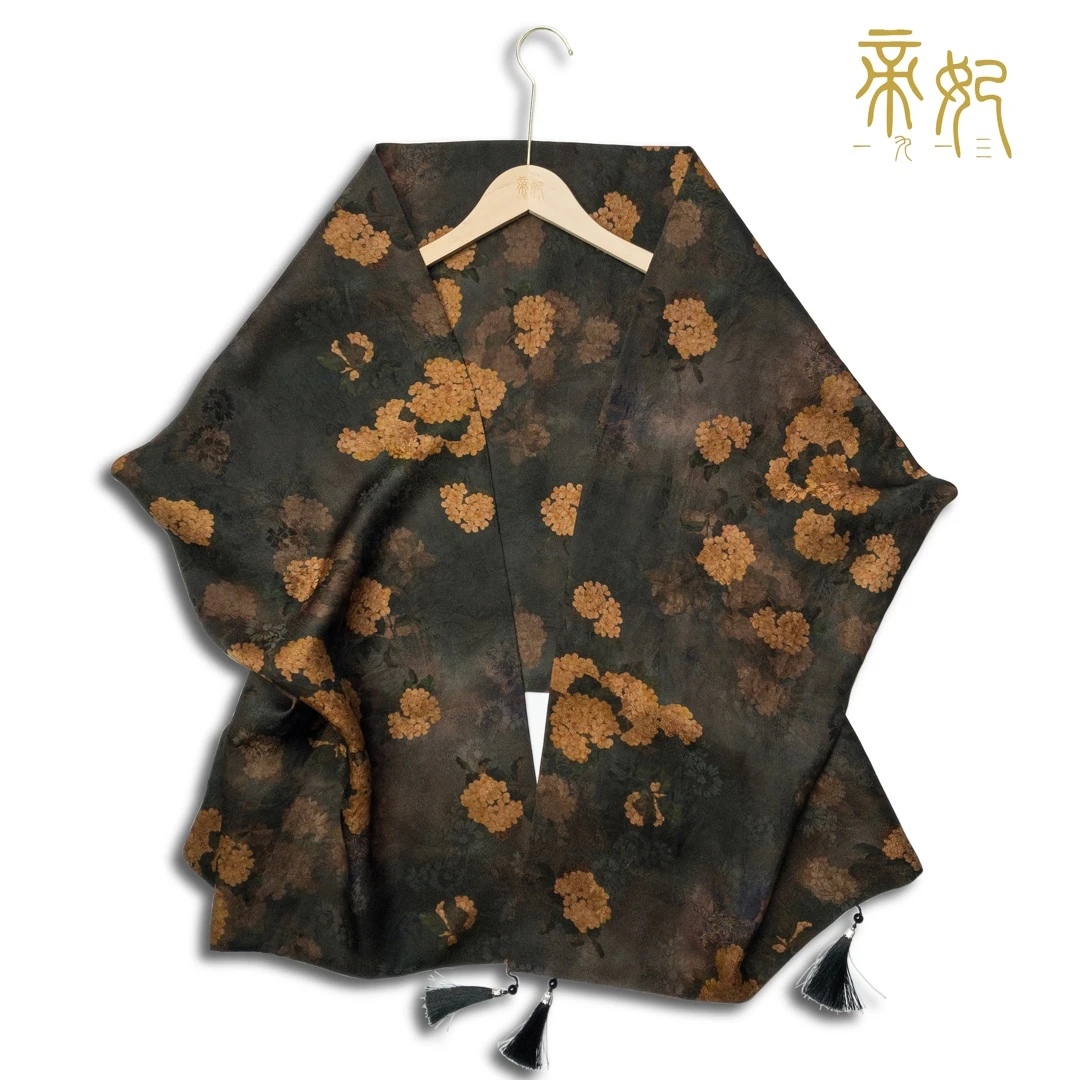 帝妃【香云纱披肩】30姆米195×55双层花萝桑蚕丝丝巾旗袍披肩