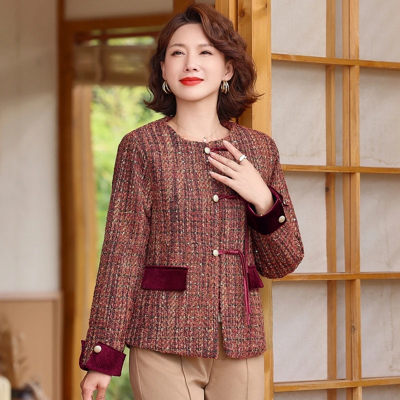 妈妈装春秋季短外套小个子中老年时尚外穿新中式