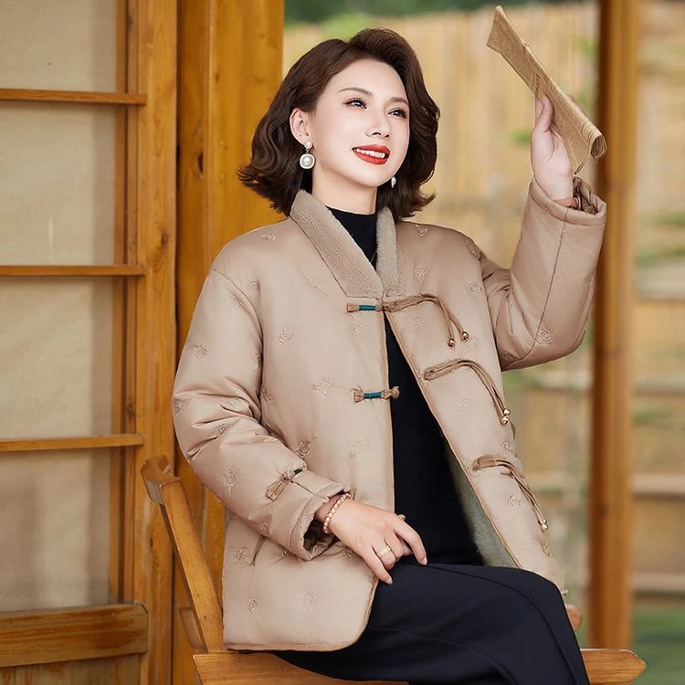 妈妈装新中式加绒加厚棉衣短款经典百搭小个子国风国风保暖中老年