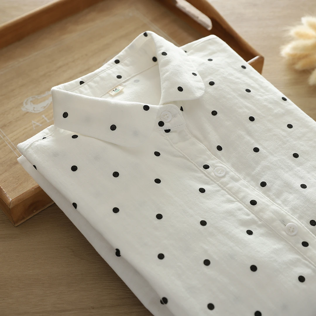 法式波点双层纱洋气衬衫女2024年初秋新款纯棉文艺复古小清新上衣