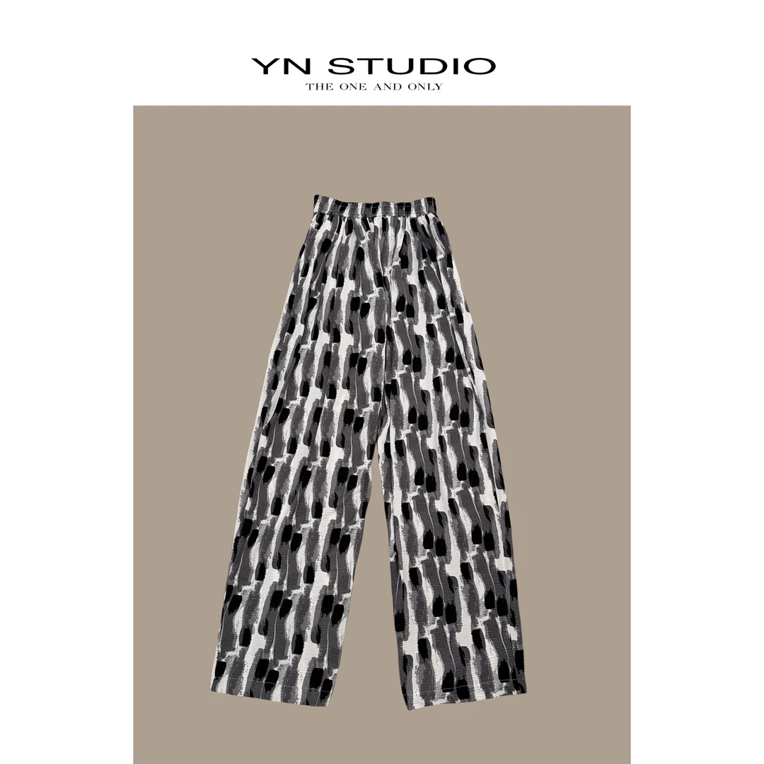 【印花阔腿裤】夏季新款设计感高腰显瘦宽松垂感拖地休闲裤薄款