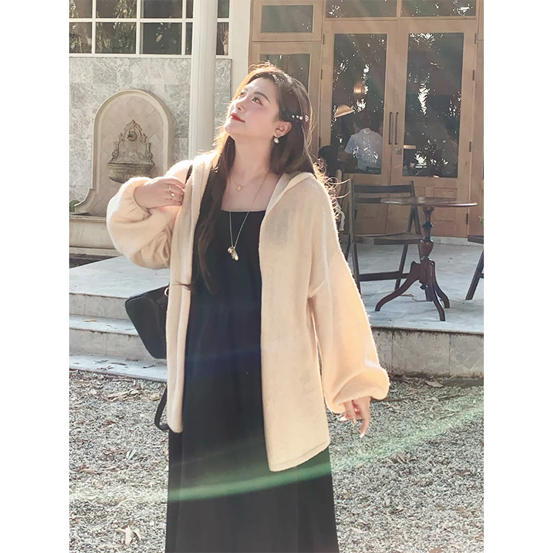 【DMRORO】【春日柔柔】大码女装微胖春季连帽针织衫休闲开衫长袖上衣