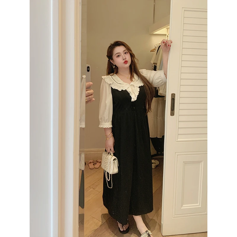 【肉肉小姐】【白昼山棠】大码女装春季新品荷叶领衬衫