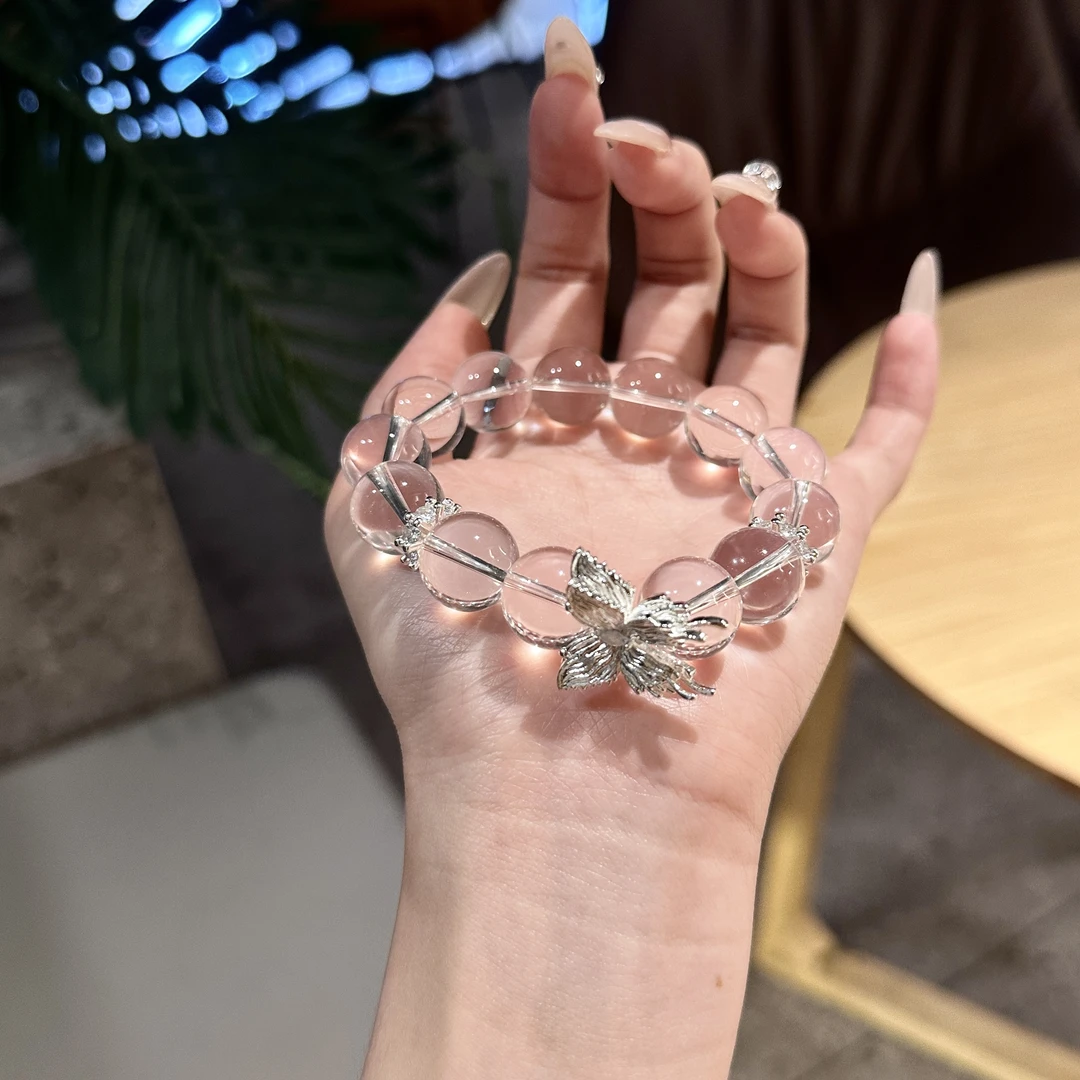 甜妹蝴蝶A级天然白水晶净体手串轻奢仙女款超仙百搭小众精致