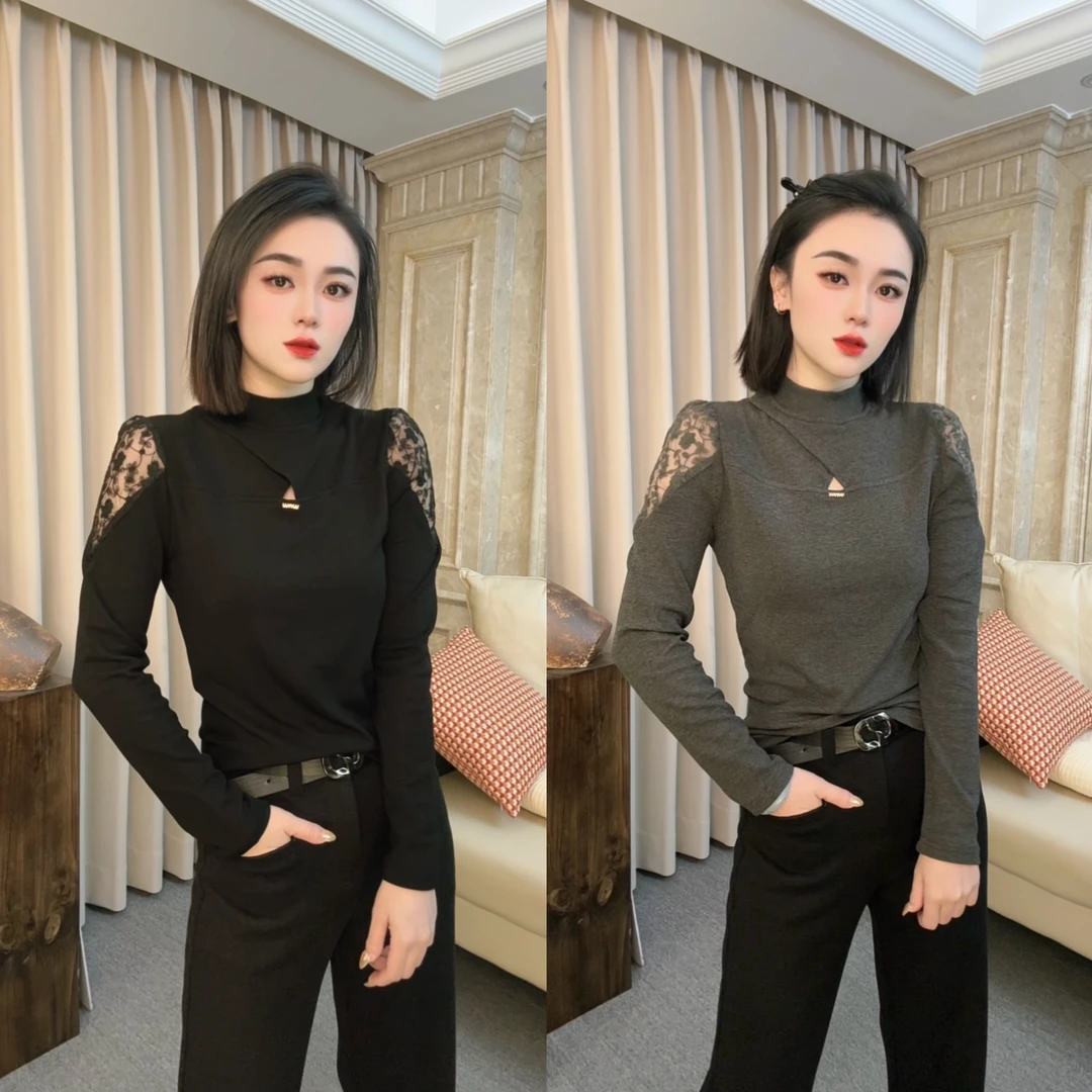 依骊汇冬款磨毛修身时尚半高领显瘦长袖女539