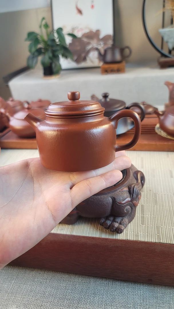 原矿紫砂壶的全手工红泥牛盖泥壶四方壶德钟壶