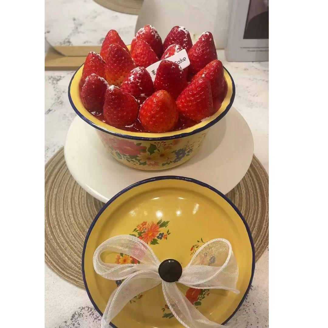 网红怀旧搪瓷盆草莓夹心蛋糕同城配送