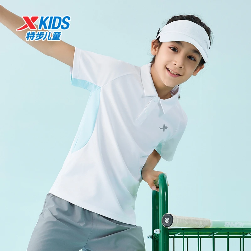 特步儿童夏季短袖大童户外时尚潮流透气百搭翻领T恤676225029038