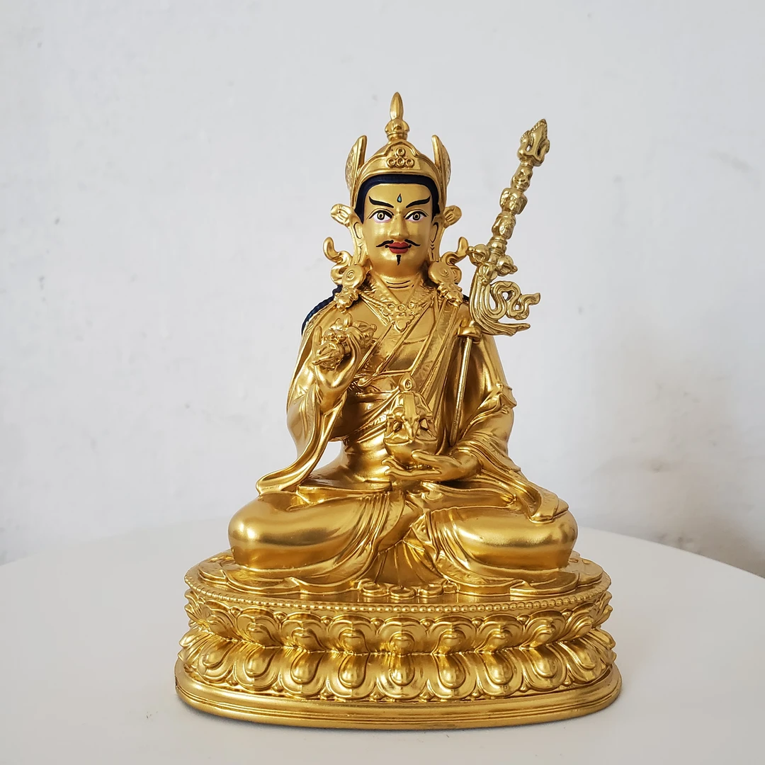 尼泊尔藏传莲花生纯铜鎏金大士紫铜摆件画脸神像