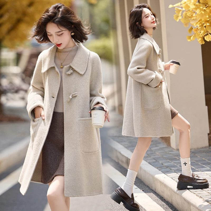 2024年秋冬季新款时尚气质百搭宽松中长款显瘦双面毛呢大衣外套潮
