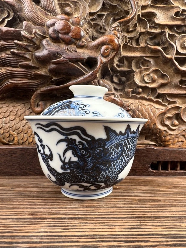 景德镇 大明风华 青花赤龙盖碗  高7.4cm  口径8.6cm