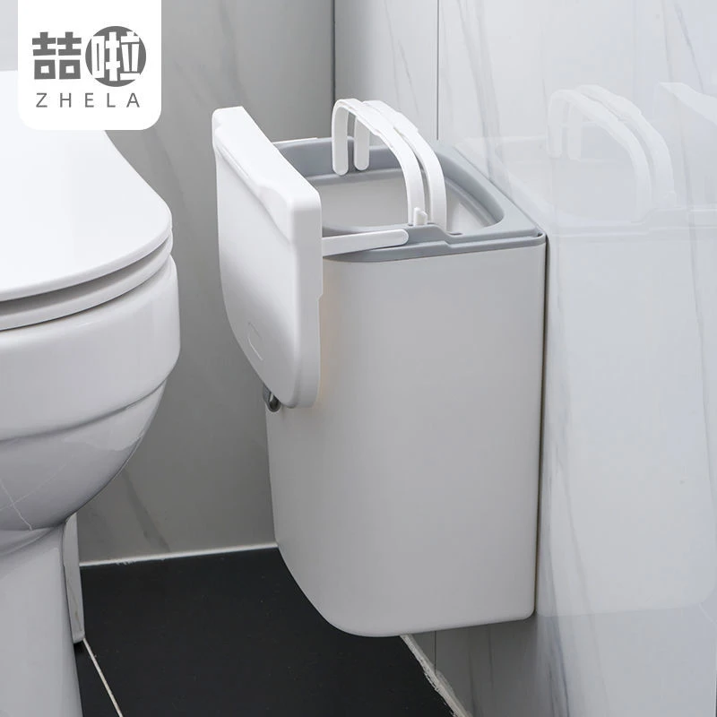 厨房壁挂垃圾桶 浴室家用橱柜门挂式拉圾筒 卫生间压圈塑料废纸篓