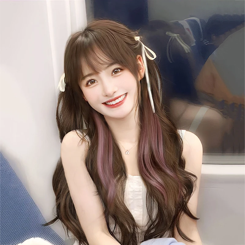 【韩式微卷挑染粉】假发女长卷发蓬松自然空全头套整顶假发百搭气质