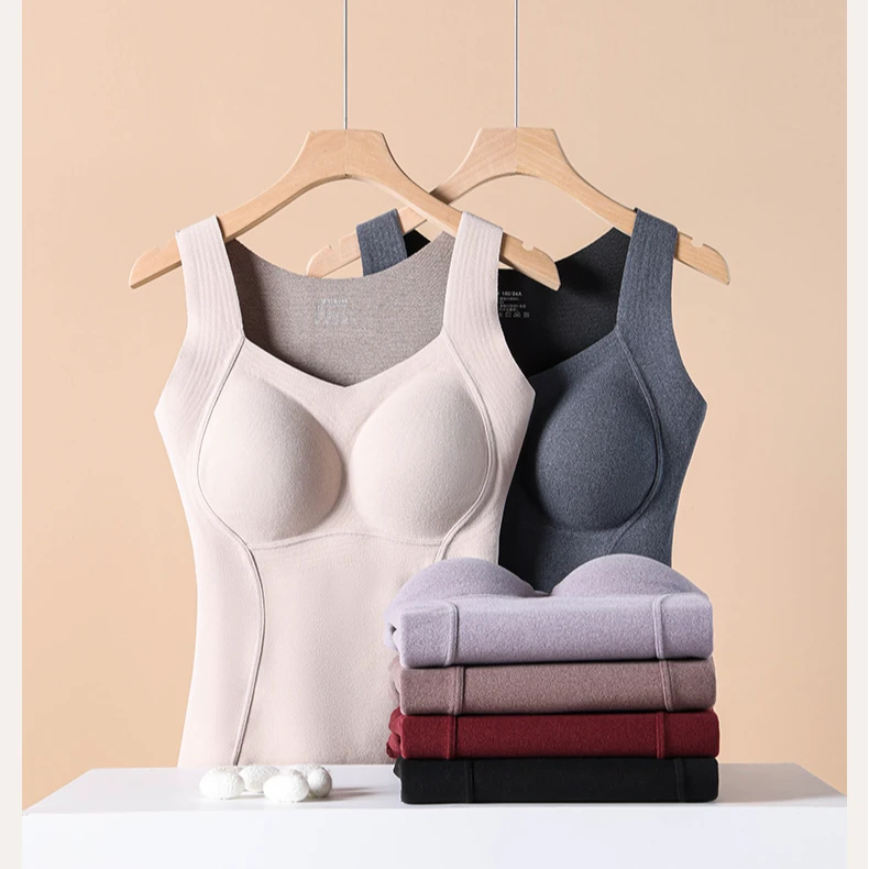 石墨烯保暖背心秋冬女士加厚带胸垫无痕百搭一体式防寒打底内衣