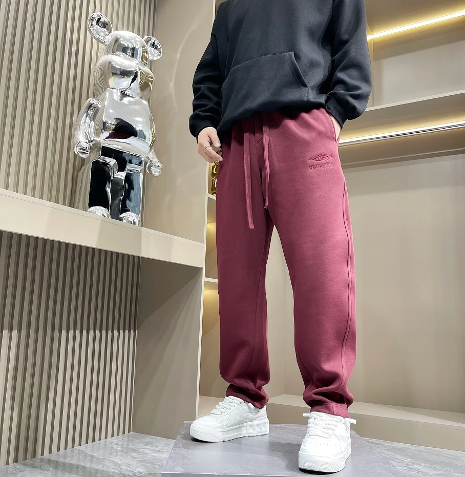 春季新款宽松休闲百搭弯刀裤子长裤卫裤运动裤简约刺绣版88-133