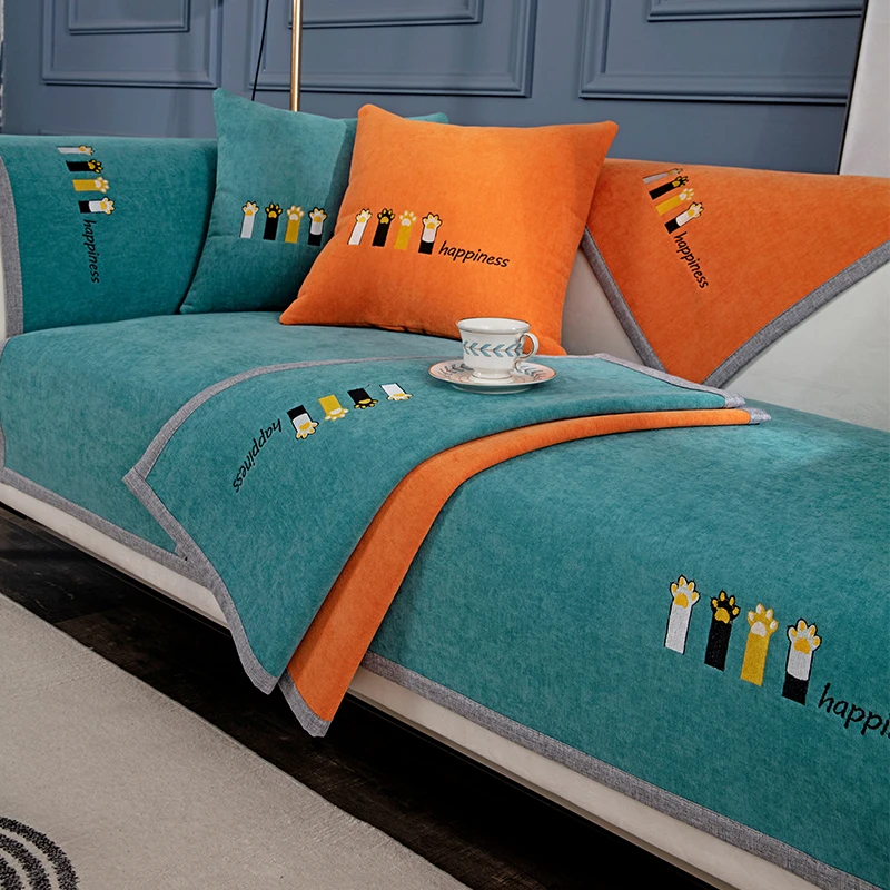 雪尼尔沙发垫四季通用防滑坐垫子现代简约高档皮沙发套罩全盖布巾