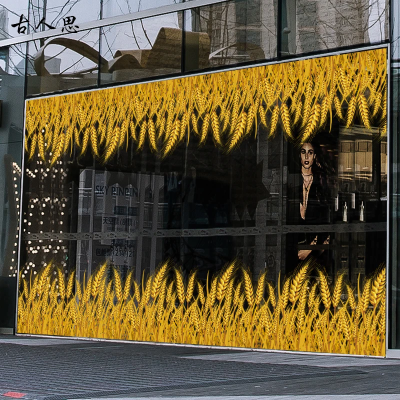 创意小麦穗装饰贴画商场珠宝店节日氛围布置玻璃门橱窗静电贴纸