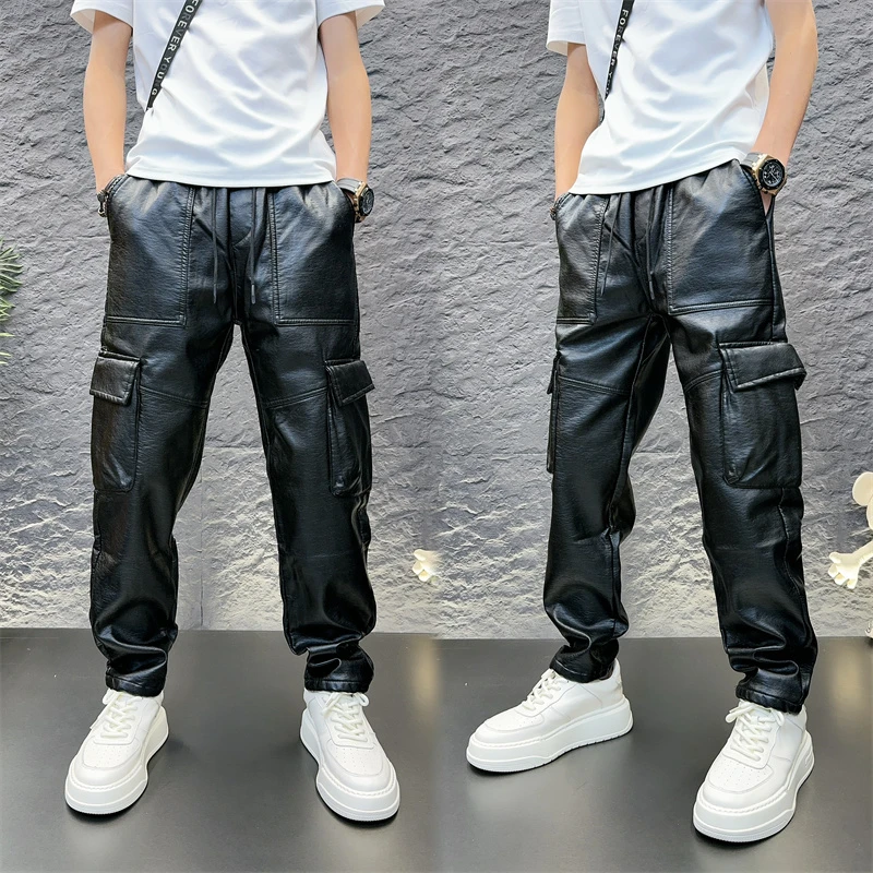 工装保暖百搭防水高街多口加绒痞帅慵懒风男装皮裤网红牛仔男裤