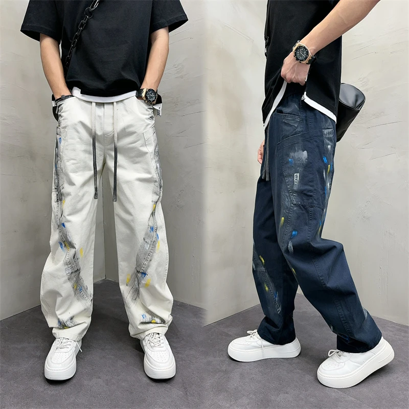 秋冬季男士新款弯刀裤阔腿男士加厚宽松网红牛仔男裤牛仔裤潮牌