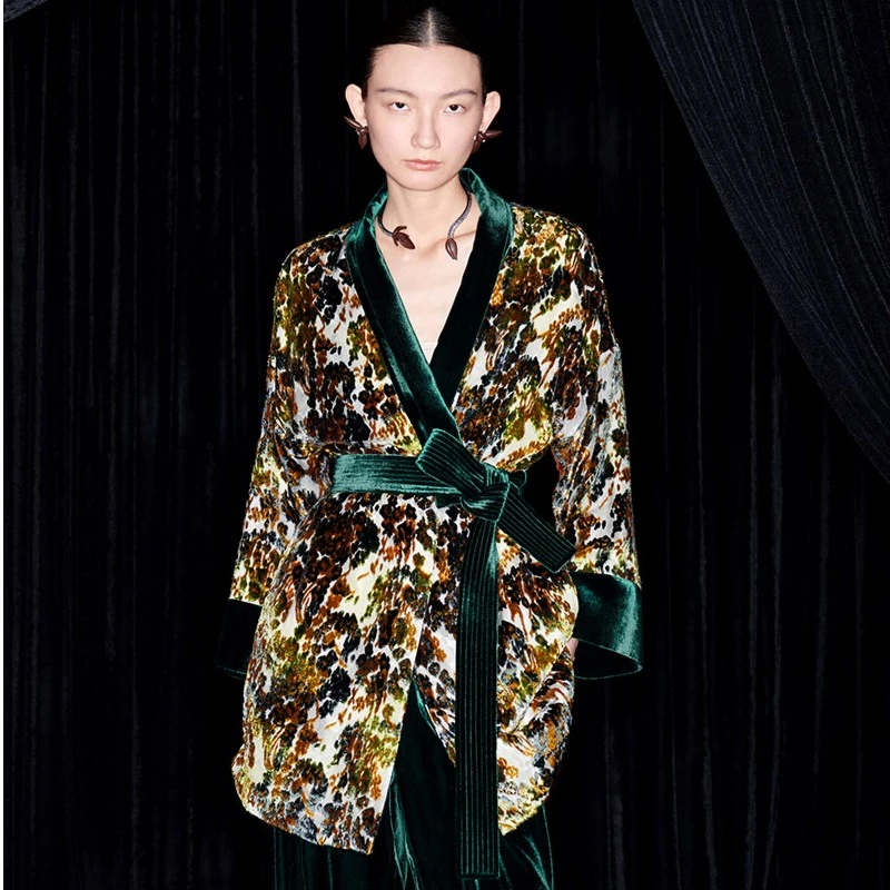 M essential 马凯 设计师品牌 沼尚丝绒 系带袍子外套