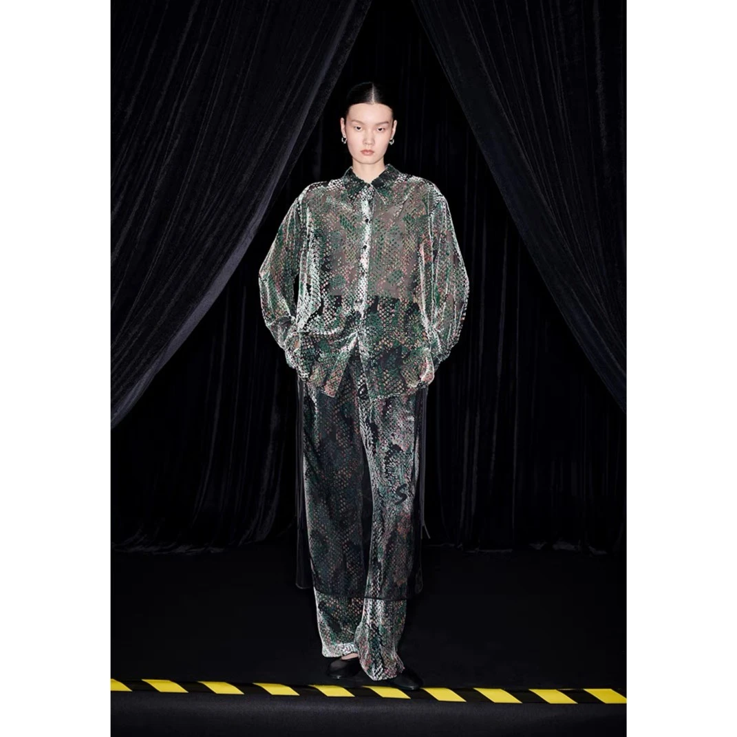 M essential 马凯设计师品牌 浮萍真丝丝绒 半透衬衫