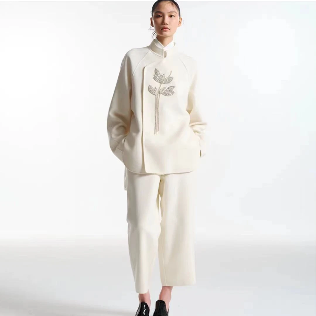 LAMAISONJADE白色祝余花大衣老钱风外套