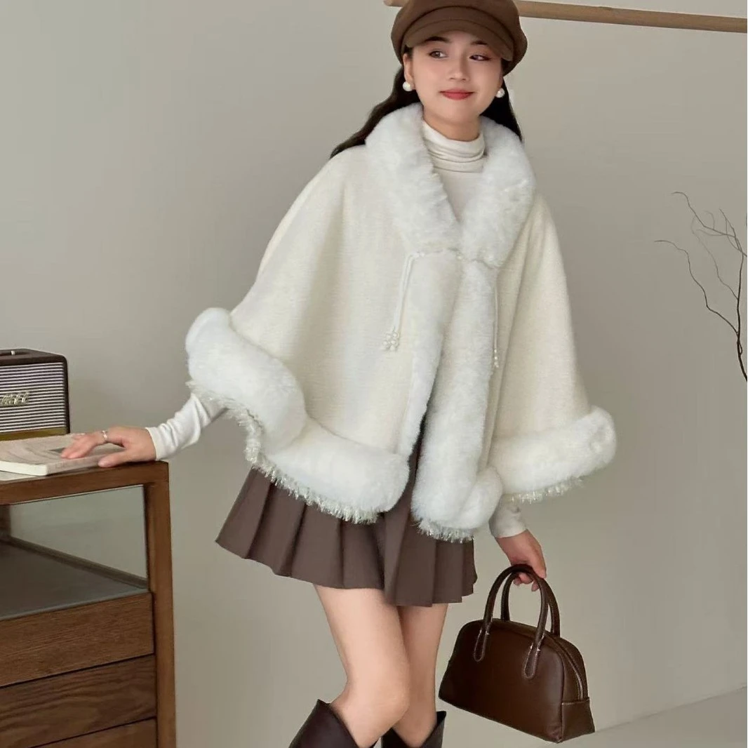 秋冬新款贵妇毛领流苏披肩斗篷女国风旗袍外搭装饰毛领保暖披肩
